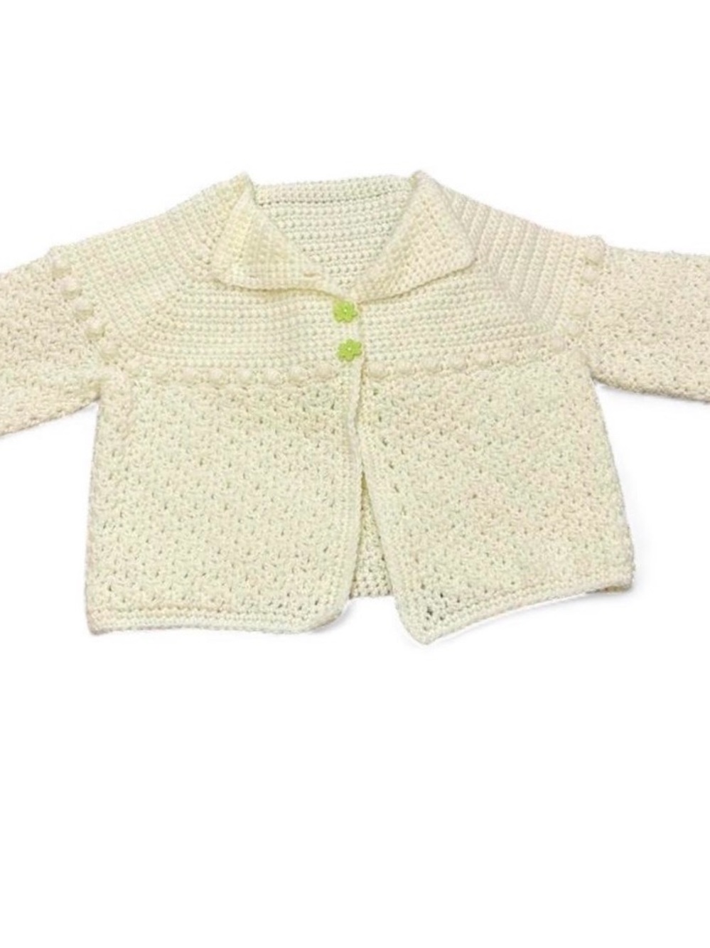 Vintage Handmade Pastel Yellow Knit Baby Cardigan Sweater - Size 9-12 month